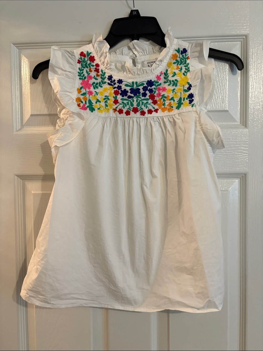 crown & ivy White Dress with Colorful Floral Embroidery